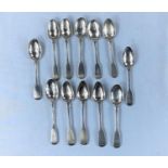 12 various monogrammed hallmarked silver fiddle patterned teaspoons, mainly 19th century, various