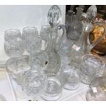 Two cut glass claret jugs; a good part set of 5 cut hock glasses with serated stems and a