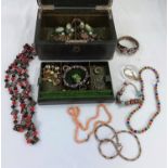 A Victorian jewellery box and costume jewellery