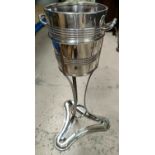 A silver plated pedestal wine cooler; sundry pottery; etc.