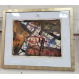 Derrick Sayer (1917-1992): Abstract scene, watercolour, signed in margin, 29.5 x 38 cm, framed and