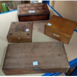 A 19th century box with parquetry lid; 3 other boxes