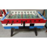 A vintage 'The Garlando' soccer football table, large size with glass top, wooden inlaid plastic