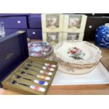 A set of 4 Bramley Hedge cups, in original box; a set of Royal Evesham spoons, boxed; 7 various