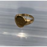 A gentleman's 9ct. hallmarked gold monogrammed signet ring. 3.8g