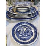 A selection of Victorian and later blue and white meat dishes of graduating sizes, similar items