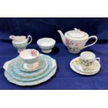 A Royal Albert 'Enchantment' turquoise and floral pattern part dinner and tea service, 32 pieces