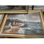 Thurston, Coastal scenes, pair of water colours, signed indistincly, 9.5 x 30, framed and glazed;