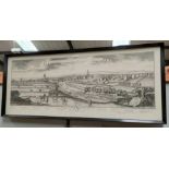A reproduction monochrome print "The South West Prospect of Manchester and Salford, framed and