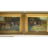 KWW: Pair of hunting scenes, oils on canvas, monogrammed, 37 x 50 cm, framed