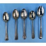 5 various hallmarked silver dessert/preserve spoons, 5oz