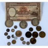 3 1934 China Junk dollars, a quantity of GB silver 3ds, a 1909 penny etc