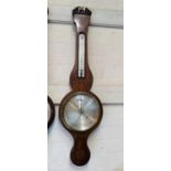 A mercury column barometer with thermometer in banjo shaped Sheraton style inlaid mahogany case,
