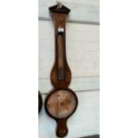 A 19th century mercury column barometer with thermometer in banjo shaped mahogany case, by Webb,