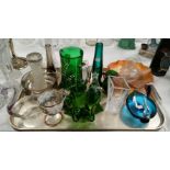 A selection of decorative glass coloured and clear, paperweights etc