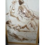Derrick Sayer 1917-1992: Study of 4 female nudes, sepia sketch, 81 x 58 cm, framed and glazed;