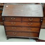 An Edwardian fall front bureau in Sheraton style inlaid mahogany, 3 long and 2 short drawers under