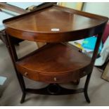 A Georgian corner fitting 3 tier whatnot with central drawer, in inlaid mahogany