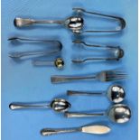 10 various items of hallmarked silver flatware including 3 pairs of sugar tongs, spoons, butter