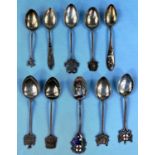 8 various hallmarked silver souvenir spoons and 2 others stamped "Sterling", 3.5oz
