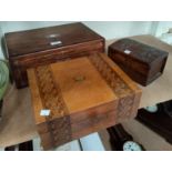 A 19th century rosewood jewellery box; a walnut jewellery box; other boxes