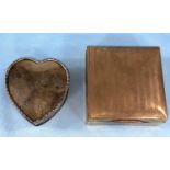 A hallmarked silver heart shaped trinket box, inscribed, Birmingham 1909, 2.5oz; a monogram engine