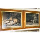 A 19th century pair of coloured engravings after Landseer: "Suspense" & "The Sleeping Bloodhound",