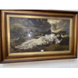 19th Century: recumbent Victorian lady in a river landscape, oil on canvas, unsigned, 48 x 88 cm,