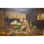 G K: Old man in cottage with animals, oil on canvas, monogrammed, 40 x 60 cm, framed