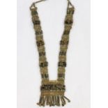 An Egyptian revival silvered metal necklace set numerous coloured clay beads, with certificate