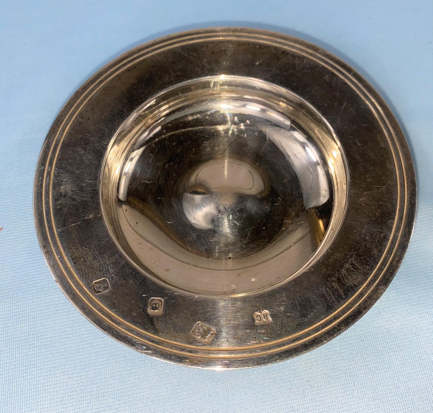 A modern hall marked silver pin dish London 1957 1.9oz