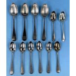A set of 4 monogrammed hallmarked silver Old English pattern teaspoons, London 1836; a set of 6