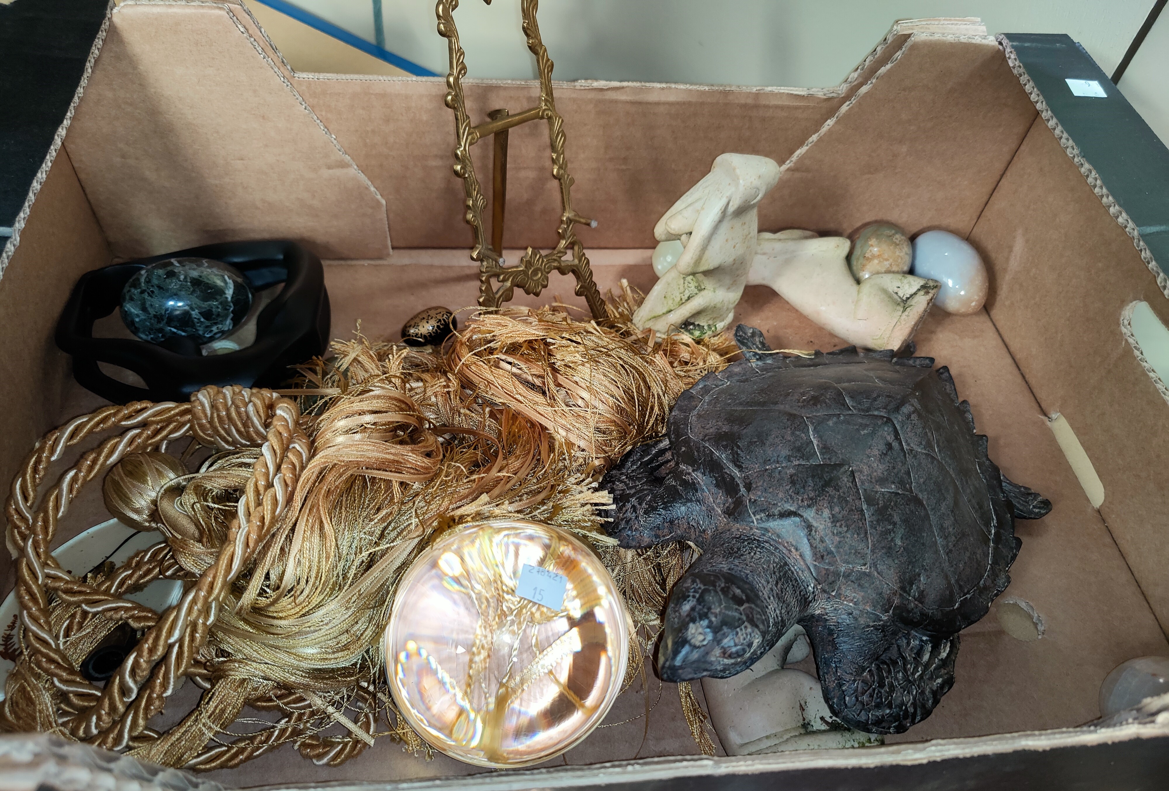 A large hermit crab in silvered metal and mother-of-pearl; a resin bust of a Pharaoh; a carved - Image 2 of 5