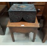 A Georgian mahogany box top stool; a Victorian carved oak footstool