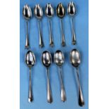 A set of 6 hallmarked silver rat-tail teaspoons Sheffield 1909 and 3 other rat-tail silver teaspoons