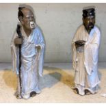 2 Chinese stoneware scholars in robes, both af, height 25cm