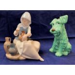 A Lladro group: girl potter; a 1930's Sylvac Scottie dog