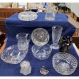 A selection of cut glassware; an Edward VII Coronation glass dish