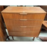 A 1960's teak chest of drawers by Austin Suite; a pair of oak dining chairs; a Lloyd Loom linen