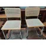 After Marcel Breuer Cessa style pair of dining chairs of light wood chrome and Bergère, stamped Made