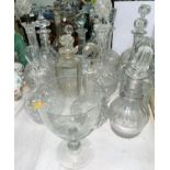A collection of cut decanters, 17 approx (some stoppers matched; some chips)