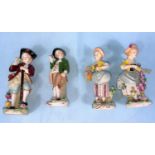 Two pairs of Sitzendorf figures: children in 18th century dress, heights 10.5 - 11.5 cm