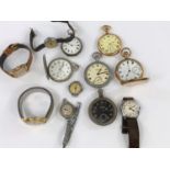An Omega pocket watch plus five others and six vintage wristwatches