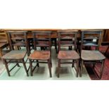 A 19th century set of 8 elm seat chapel chairs