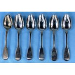 A matched set of 6 hallmarked silver monogrammed fiddle pattern teaspoons, 5 London 1835 and one
