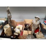 A 19th century pair of spelter figures: miner & gardener; a selection of vintage irons (sold as