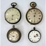 A hallmarked silver open face key wound pocket watch and three other pocket watches, one larger