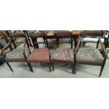 A Regency set of 6 (4 + 2) mahogany dining chairs with rope backs, on turned legs