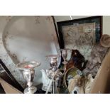 A selection of decorative items, candelabra, novelty teapots etc