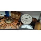 Vintage Post Office wall clock, 2 other clocks, copper flask